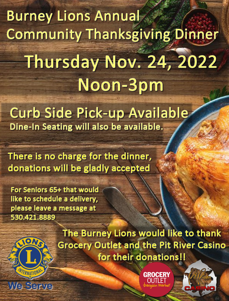 Thanksgiving Dinner – The Burney Lions Club